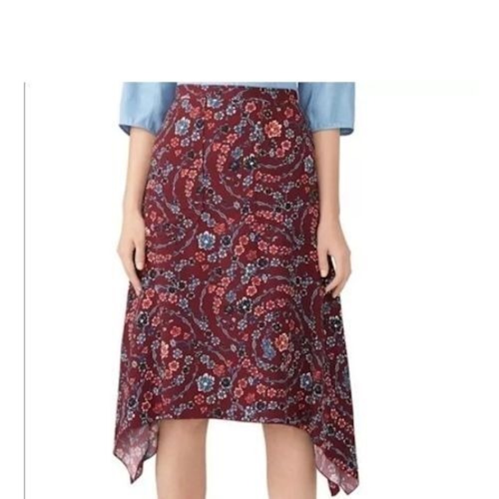 See by Chloe Hankerchief Knee-Length Skirt Maroon Floral Pattern Sz 40 Viscose